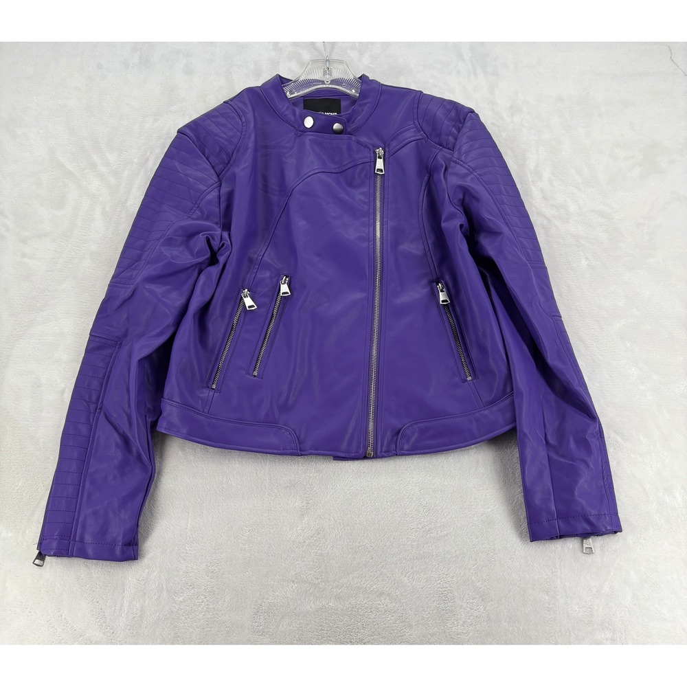 Fashion Nova Moto Jacket M Mariah Purple Faux Leather Biker Quilted Zip New